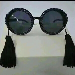Baroque round tassel pearl rhinestones decoration sun large frame sunglasses